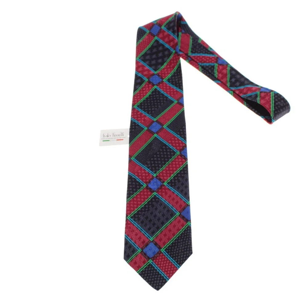 Italo Ferretti NWT Neck Tie in Blue / Multicolor Geometric Print 100% Silk